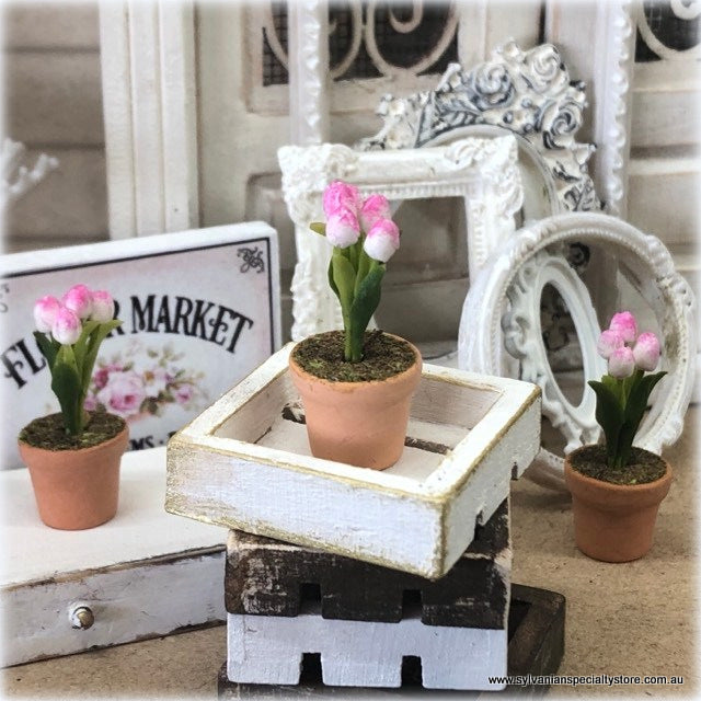 Dollhouse shabby chic pink white tulips