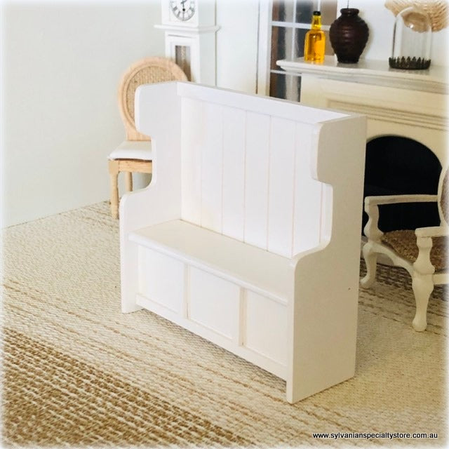 White Wooden Pew/Hallway Seat - Miniature