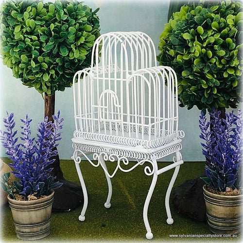 Dollhouse miniature white metal decorative bird cage