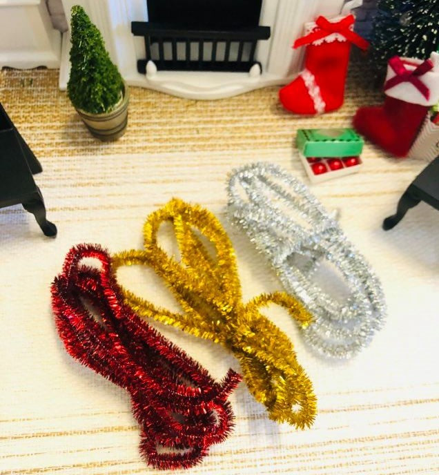 Miniature Christmas Tinsel - 3 metres - Gold, Silver & Red