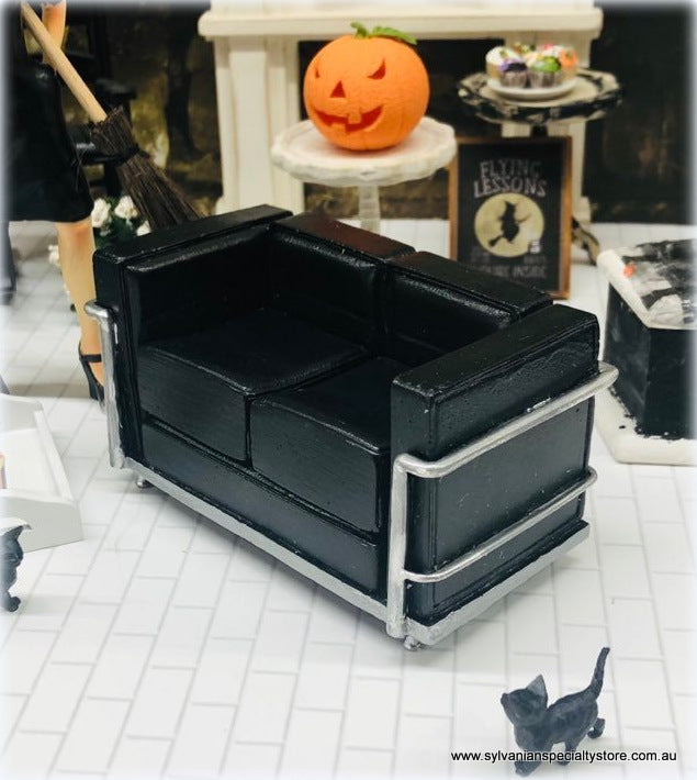 Modern dollhouse black two seater sofa art deco