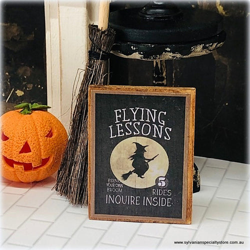 Dollhouse Halloween Sign Witch Flying Lessons