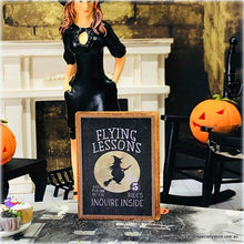 Dollhouse Halloween Sign Witch Flying Lessons