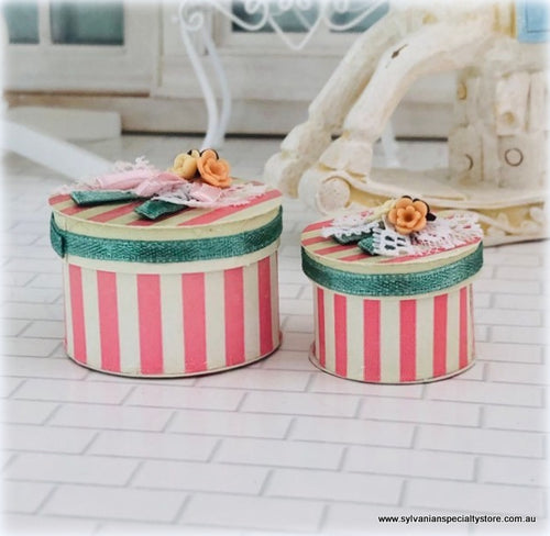 Hat Boxes - Pink Striped - Miniature
