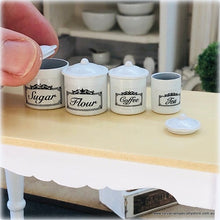 Dollhouse miniature pantry canisters labelled