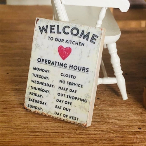 Dollhouse Miniature Kitchen hours sign humour