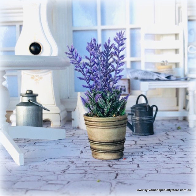 Dollhouse miniature lavender plant aged urn french provincial purple