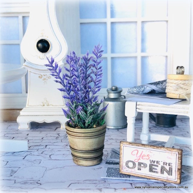 Dollhouse miniature lavender plant aged urn french provincial purple