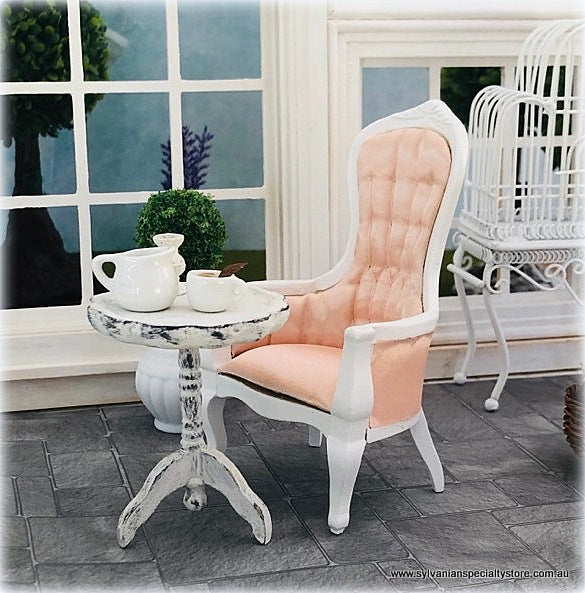 Dollhouse miniature victorian pink white chair