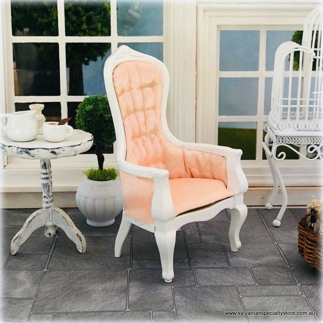 Dollhouse miniature victorian pink white chair
