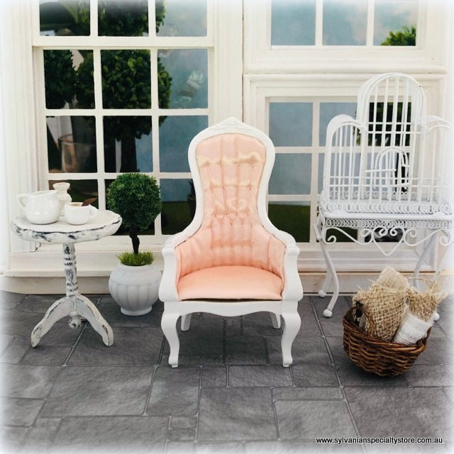 Dollhouse miniature victorian pink white chair
