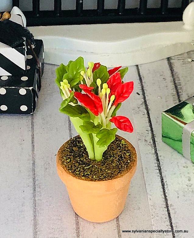 Dollhouse miniature christmas red potplant