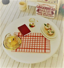 Dollhouse miniature red checked tea towel kitchen