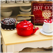 Dollhouse miniature red kettle tea pot Christmas