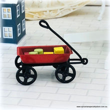 Dollhouse miniature red trolley with blocks