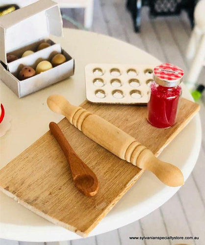 Dollhouse wooden spoon baking day rolling pin kitchen