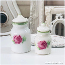 Dollhouse miniature ceramic canisters pink rose