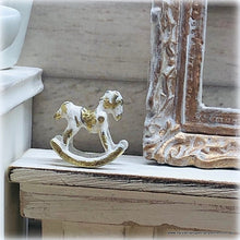 Dollhouse Miniature Rocking Horse Shabby White Gold