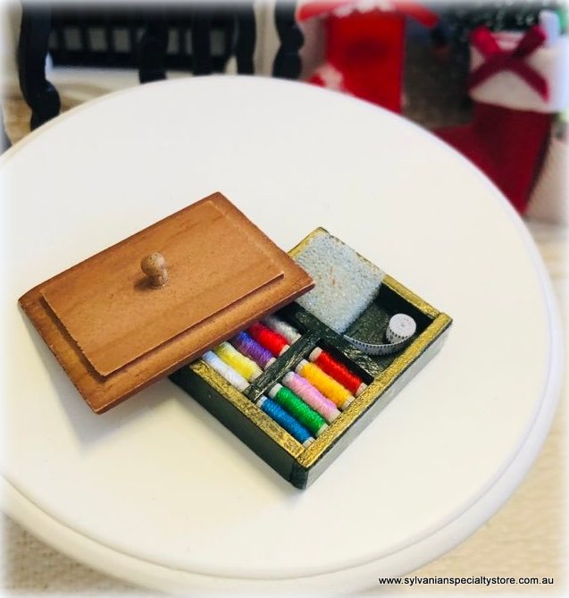 Dollhouse Miniature sewing box with accessories