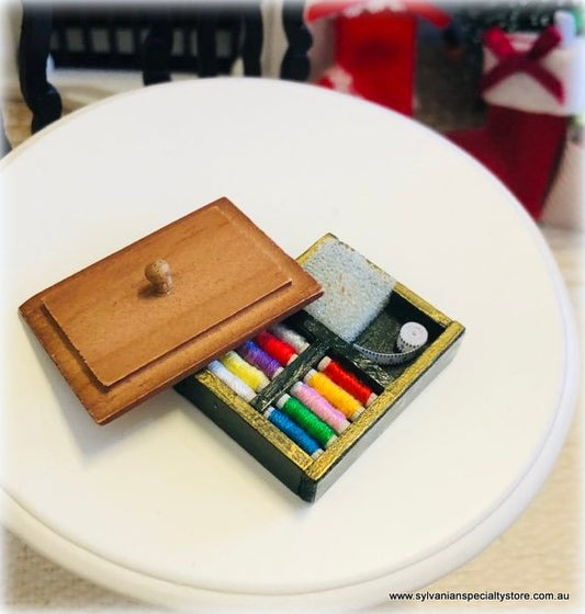 Dollhouse Miniature sewing box with accessories
