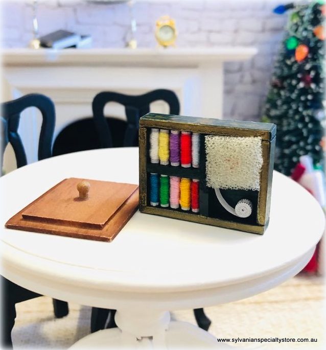 Dollhouse Miniature sewing box with accessories