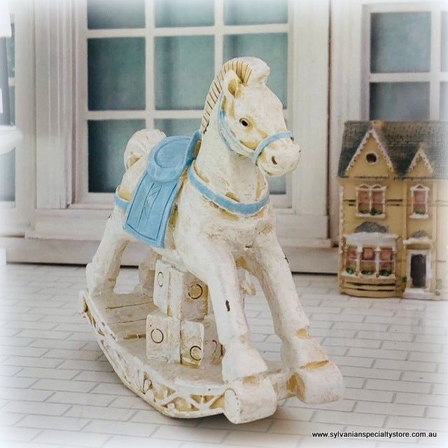 Rocking Horse Vintage Style - 9.5 cm high - Blue -Miniature