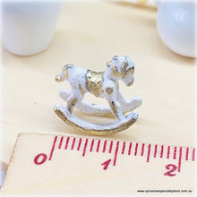 Dollhouse Miniature Rocking Horse Shabby White Gold