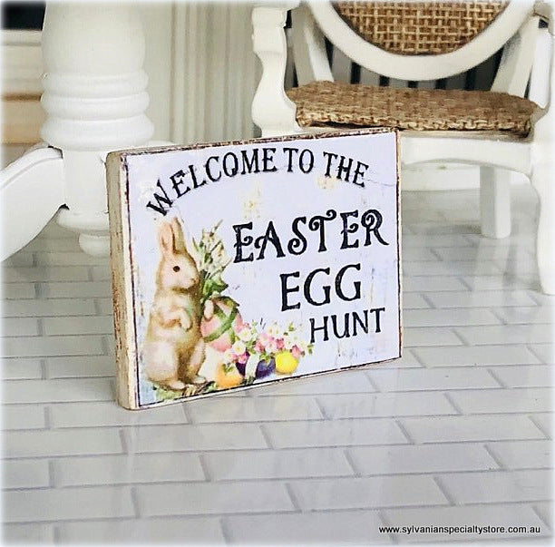 Dollhouse miniature sign Easter Egg hunt