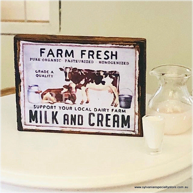 Dollhouse farm house scene miniature dairy fresh wooden sign