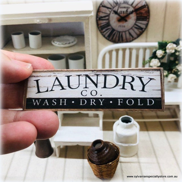 Dollhouse miniature laundry modern sign rustic