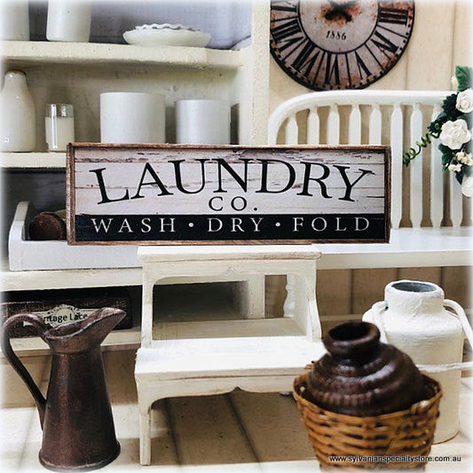 Dollhouse miniature laundry modern sign rustic