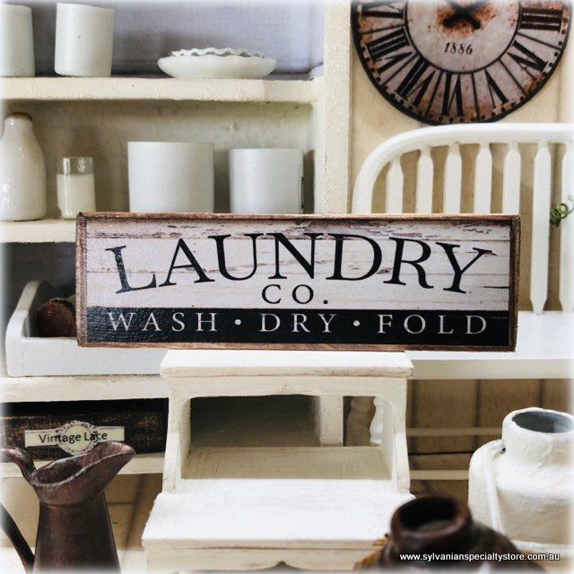 Dollhouse miniature laundry modern sign rustic