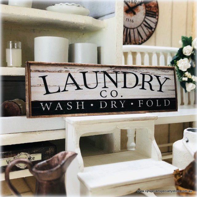 Dollhouse miniature laundry modern sign rustic