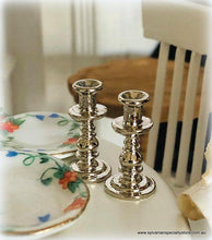 Dollhouse pair of silver candlesticks miniature