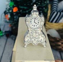 Dollhouse miniature silver coloured mantle clock