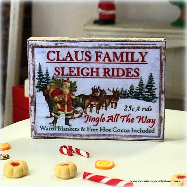 Dollhouse Christmas Sign Claus Sleigh Rides