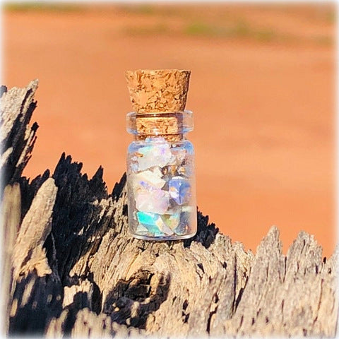 Miniature opal jar of crystal chips colours Australia outback