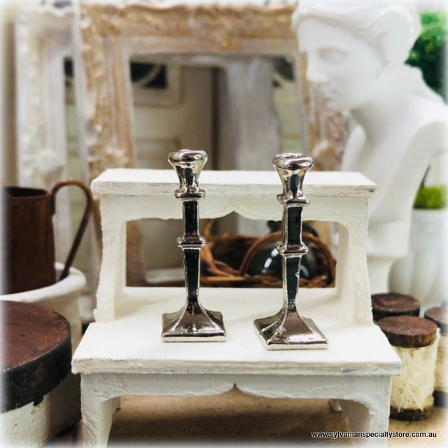 Dollhouse Miniature Square Candlesticks silver tall