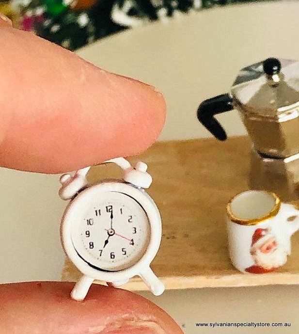 Miniature dollhouse white alarm clock