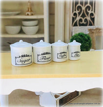 Dollhouse miniature pantry canisters labelled