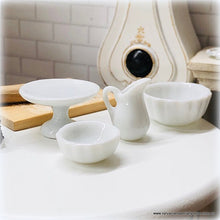 Dollhouse miniature white crockery cake plate kitchen bowls