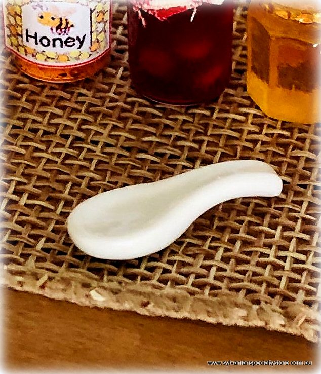 Dollhouse miniature white ceramic ladle spoon