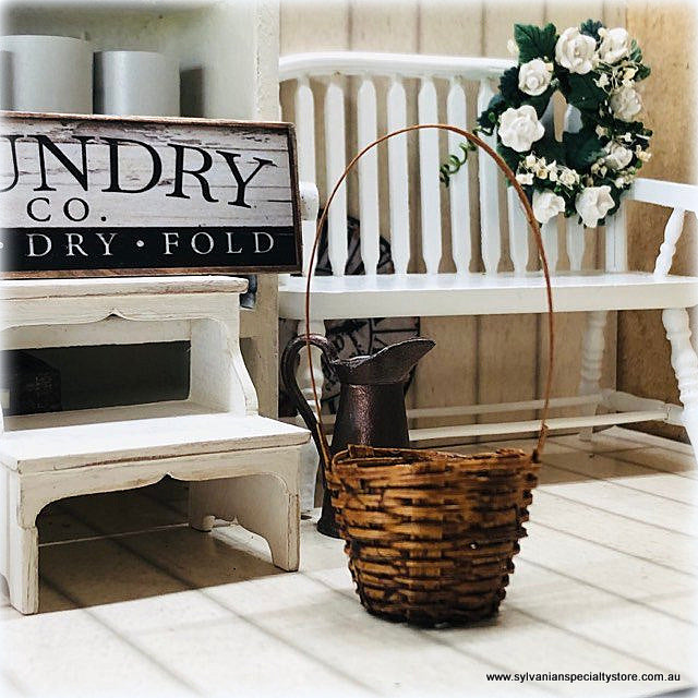 Dollhouse Miniature wicker basket laundry