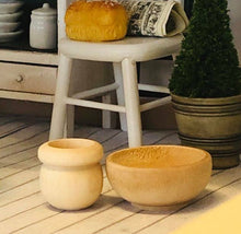 Dollhouse miniature rustic wooden bowl honey pot