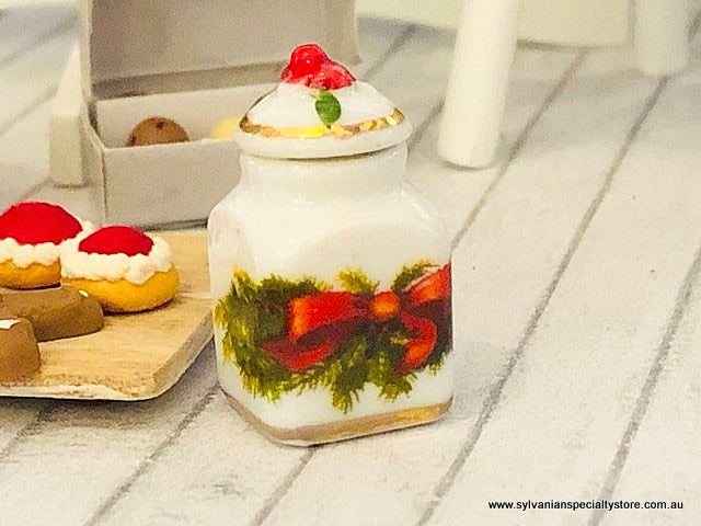Doll house miniature Christmas Jar red bow