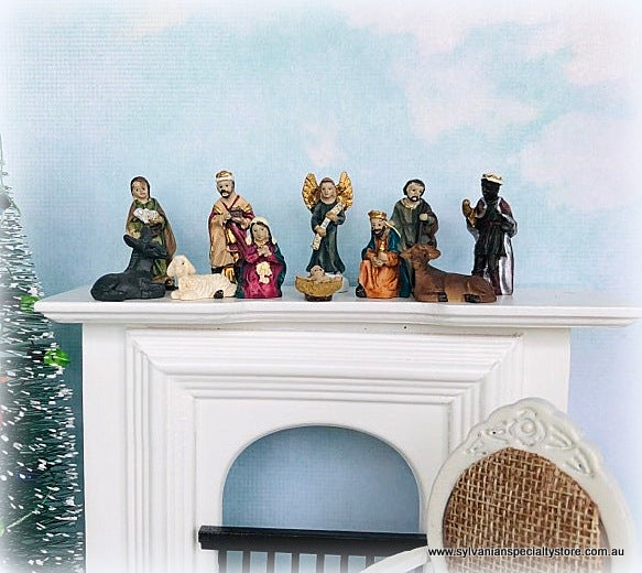 Dollhouse Minaiture Christmas Nativity Baby Jesus Manger Shepherds