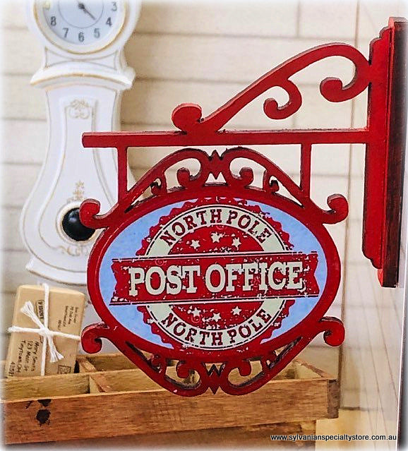 Dollhouse miniature post office north pole christmas sign