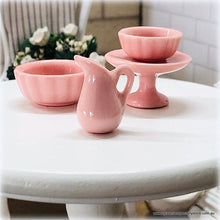 Dollhouse miniature pink cake plate high tea milk jug bowls