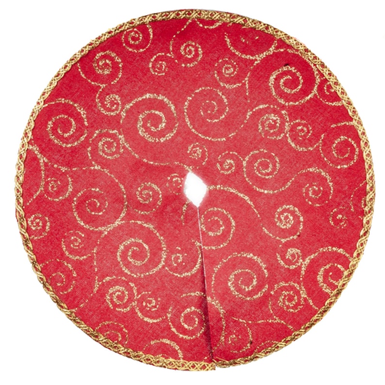 Christmas Tree Skirt - Red & Gold - Miniature