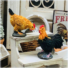 Dollhouse Rooster and Hen miniature figurines
